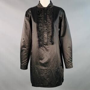 CYNTHIA ROWLEY Size XS Black Cotton Silk Ruffled Long Placket Button Up Shirt